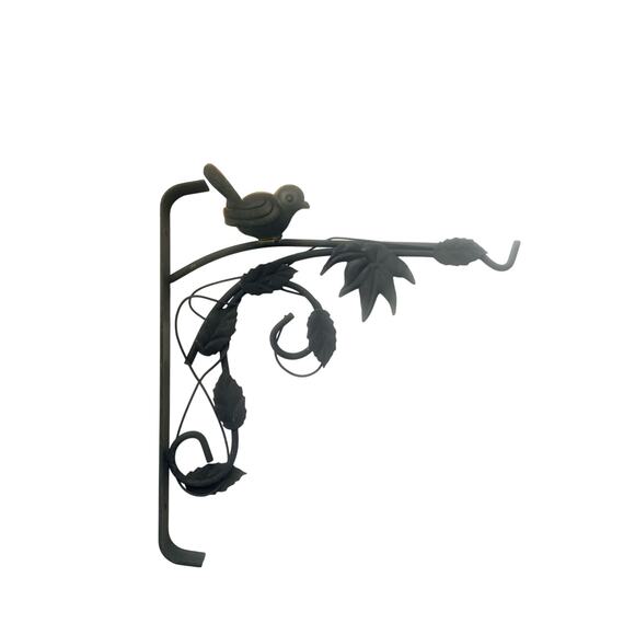 Pair of Bird Leaf Vine Black Metal Rod Iron Planter Hooks - Picture 2 of 8